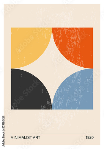 Minimal 20s geometric design poster, vector template with primitive shapes
