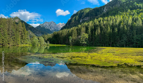 Lake Plansarsko jezero in the Alps of Slovenia