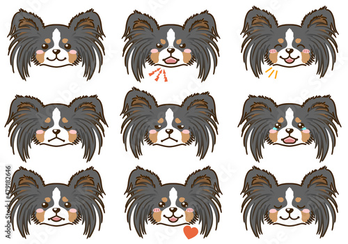 パピヨン（トライカラー）の表情顔アイコン