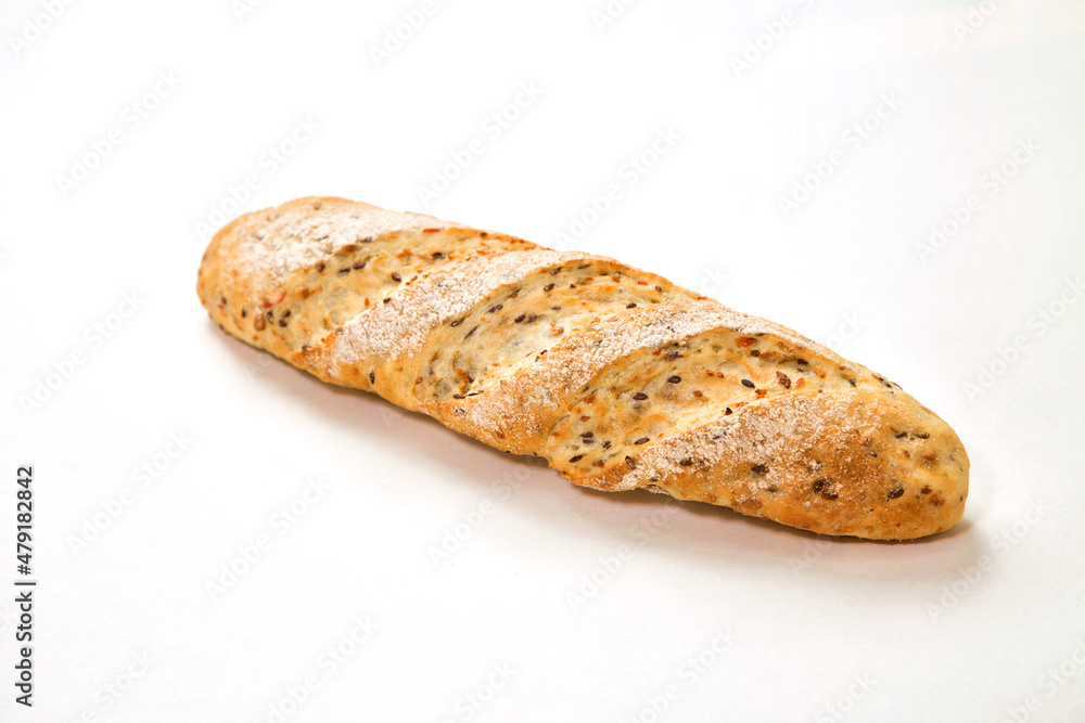 White sandwich baguette bread with seasonings and seeds White sandwich baguette bread with seasonings and seeds