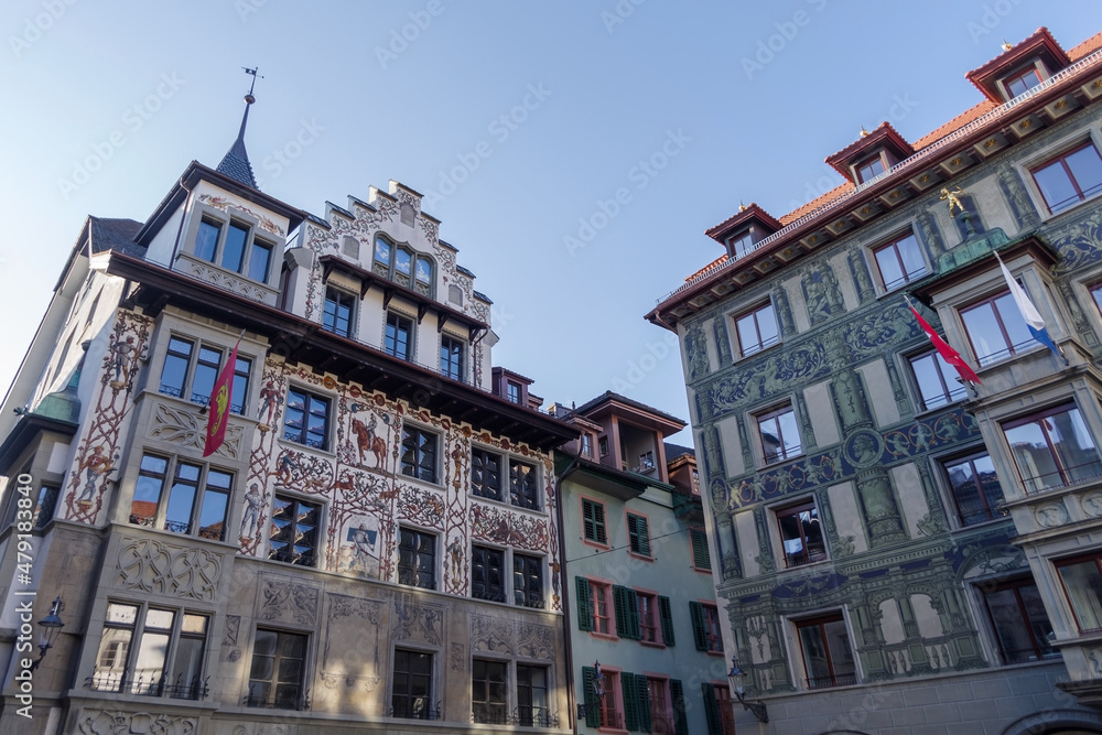 Traditional frescoed buildings in Lucerne, Switzerland