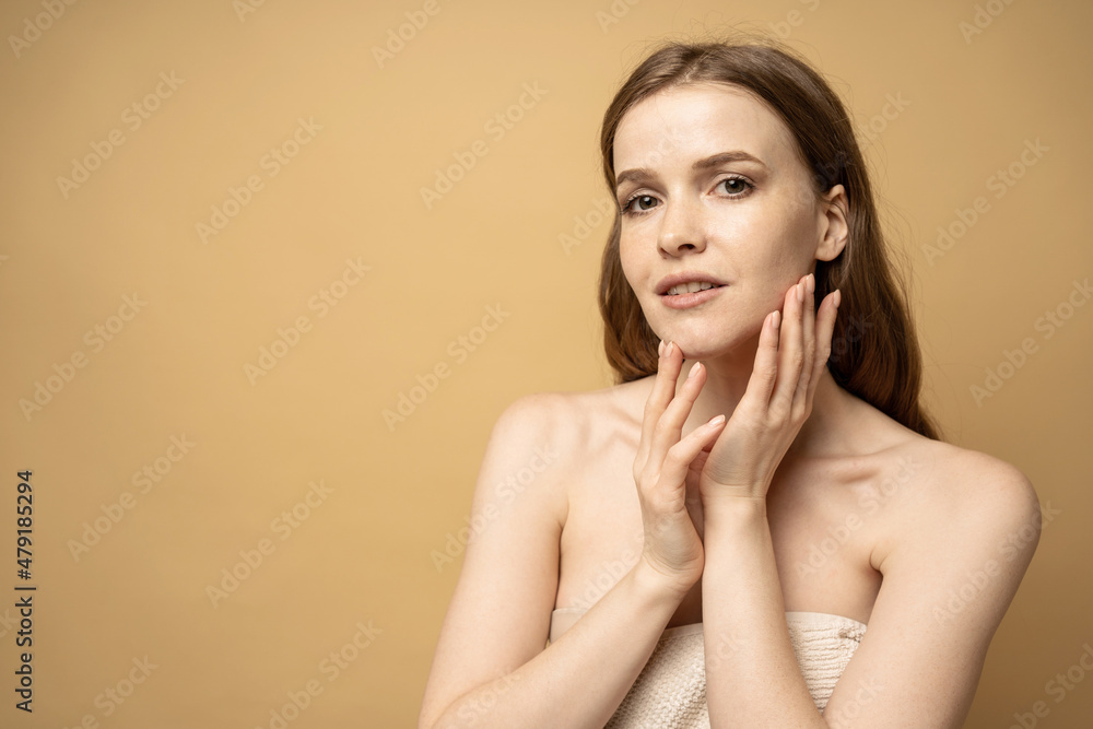 Woman clean skin face, care and moisturizing. Uses natural cosmetics cream scrub. Woman clean skin face, care and moisturizing. Uses natural cosmetics cream scrub.