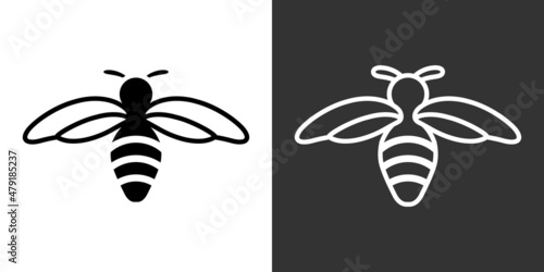 2 versions d’un pictogramme d’une abeille vue de dessus, une en silhouette noire et une au contour blanc.