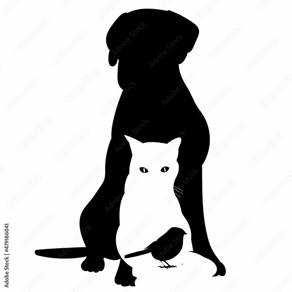 cat and dog sitting silhouette, isolated, vector cat and dog sitting silhouette, isolated, vector
