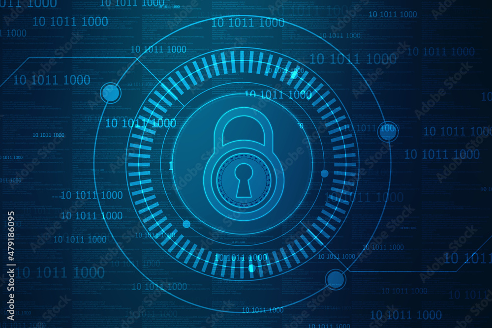 Digital Padlock on abstract technology background, Technology security concept. Modern safety digital background. Protection system, Cyber Security and safety information, personal data concept Digital Padlock on abstract technology background, Technology security concept. Modern safety digital background. Protection system, Cyber Security and safety information, personal data concept