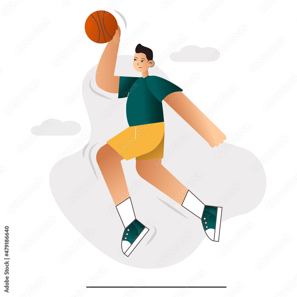 Fototapeta premium Healthy man playing with ball. Active sport illustration. Vector eps10 isolated on white background. Exercise with bascketball ball