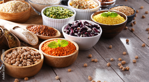 Composition with different kinds of dry food products photo
