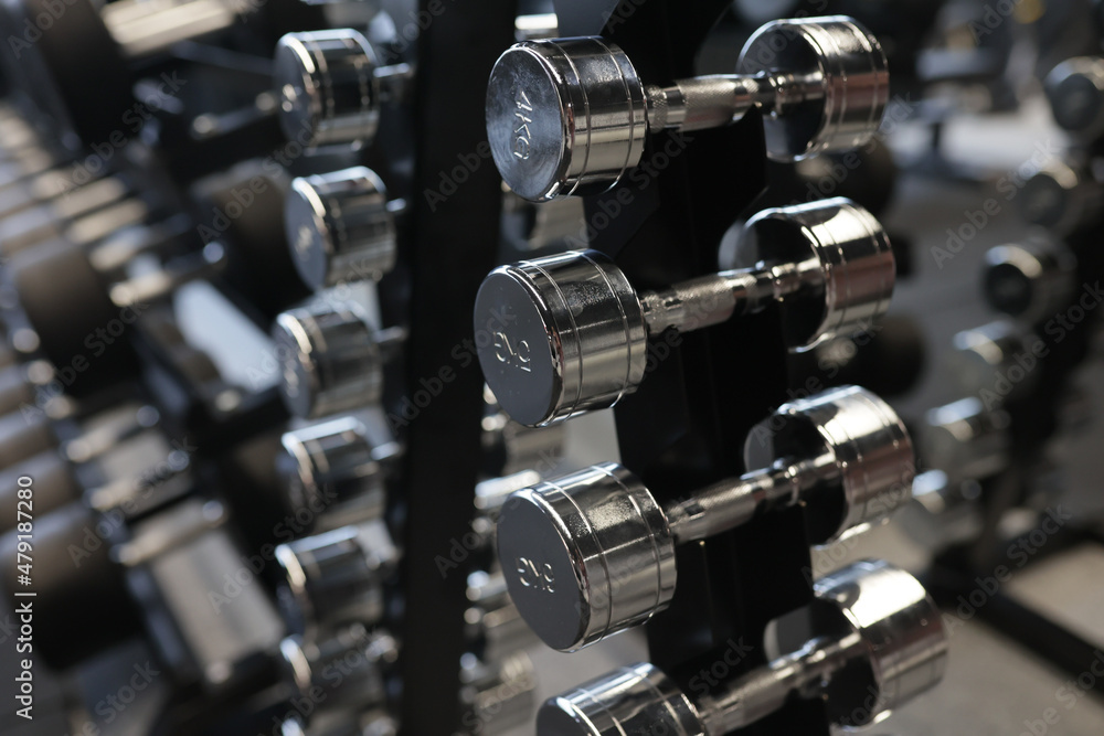 Naklejka premium Dumbbells for standing exercises in the gym
