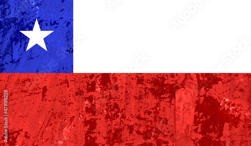 Chile flag on old paint on wall. 3D image