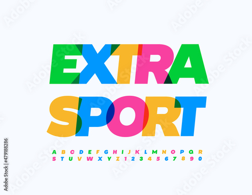Vector motivational banner Extra Sport with watercolor artistic Font. Bright Alphabet Letters and Numbers set
