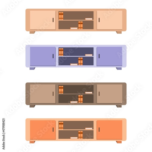 Vector illustration set of consul desk with bookshelf, for home furniture advertisement