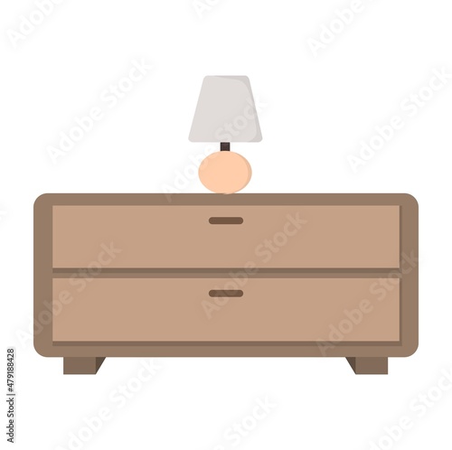 Vector illustration of a short consul desk with a night lamp, for home furniture advertising