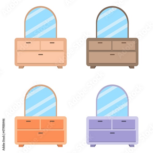 Vector illustration set of consul desk with mirror, for home furniture advertisement