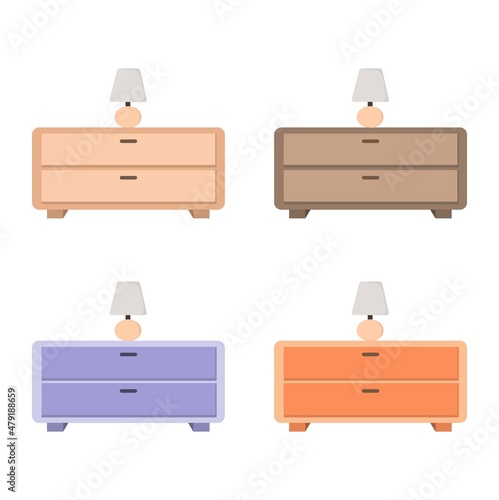 Vector illustration set of a short consul desk with a night lamp, for home furniture advertising