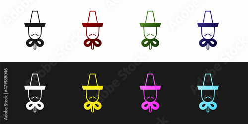 Set Traditional korean hat icon isolated on black and white background. Vector