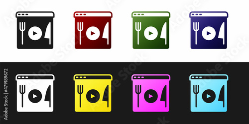 Set Cooking live streaming icon isolated on black and white background. Vector