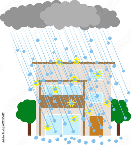 大きな雹が家にぶつかる