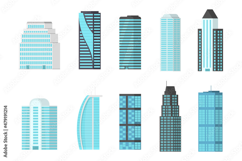 Set of city buildings skyscrapers, business office Set of city buildings skyscrapers, business office