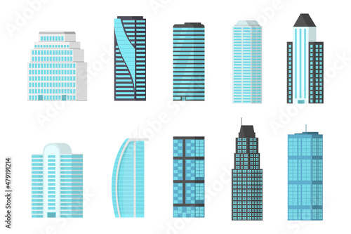Set of city buildings skyscrapers, business office