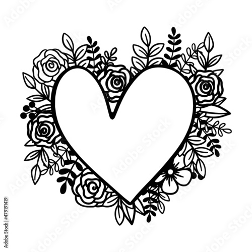 Valentine floral frame, Monogram wreath frame clipart