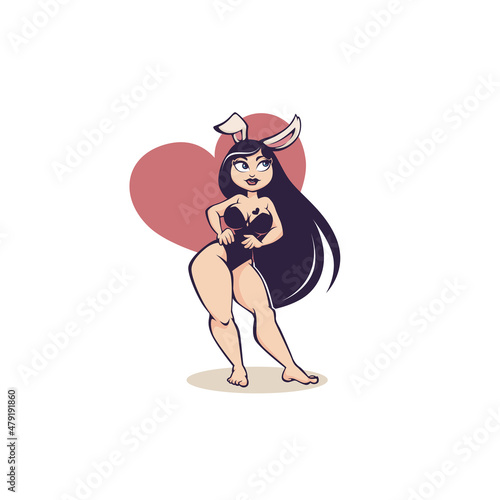 Pinup rabbit, vector cartoon  illustration in retro style, girl in bunny costume