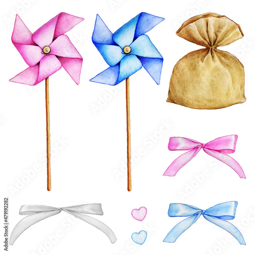 set of  baptism favors boy and girl illustration