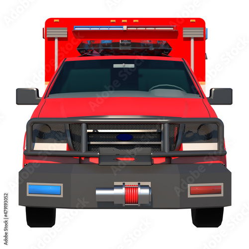 Fire Ambulance 1- Front view white background 3D Rendering Ilustracion 3D  © Emmanuel Vidal