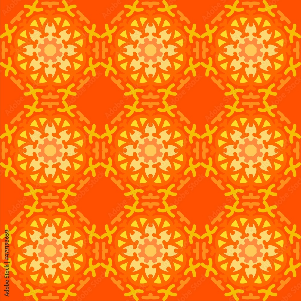 seamless pattern orange yellow mandala floral creative design vector illustration background
