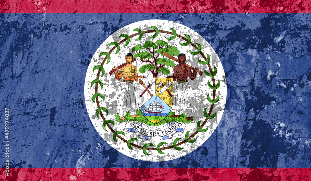 Obraz premium Belize flag on old paint on wall. 3D image