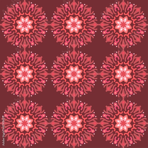 seamless pattern red mandala floral creative design vector illustration background