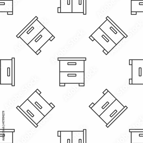 Grey line Furniture nightstand icon isolated seamless pattern on white background. Vector