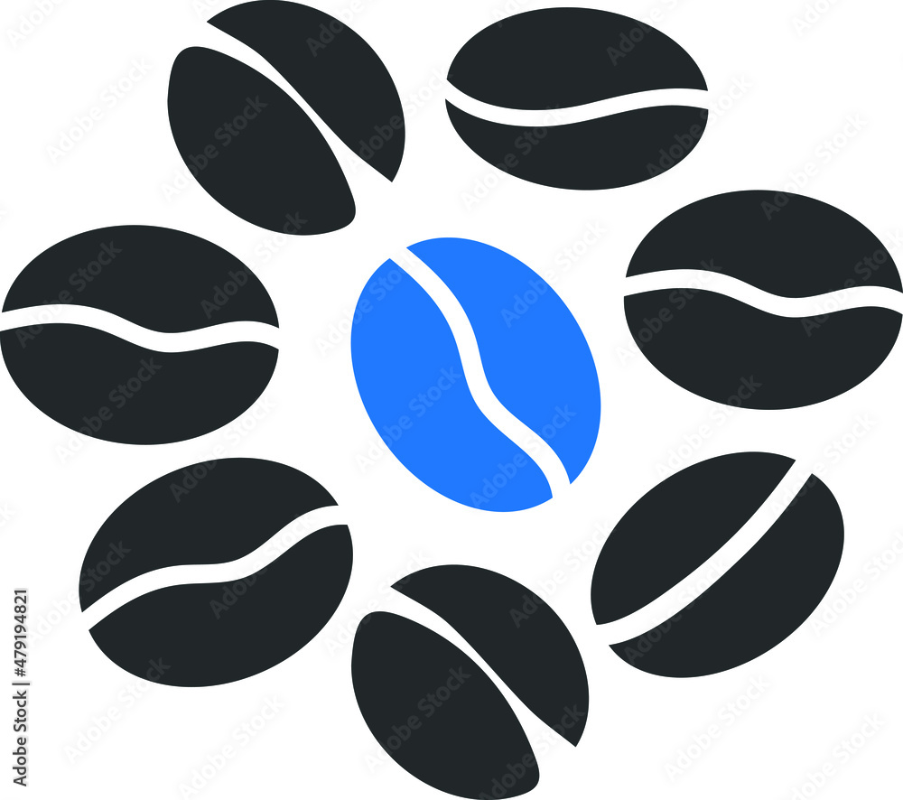 traditional coffee bean icon vector, Coffee bean glyph icon blue version