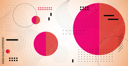 Abstract geometric background. Bauhaus, Memphis minimalist retro poster graphic vector illustration. Abstract trendy pattern of square and round shapes.