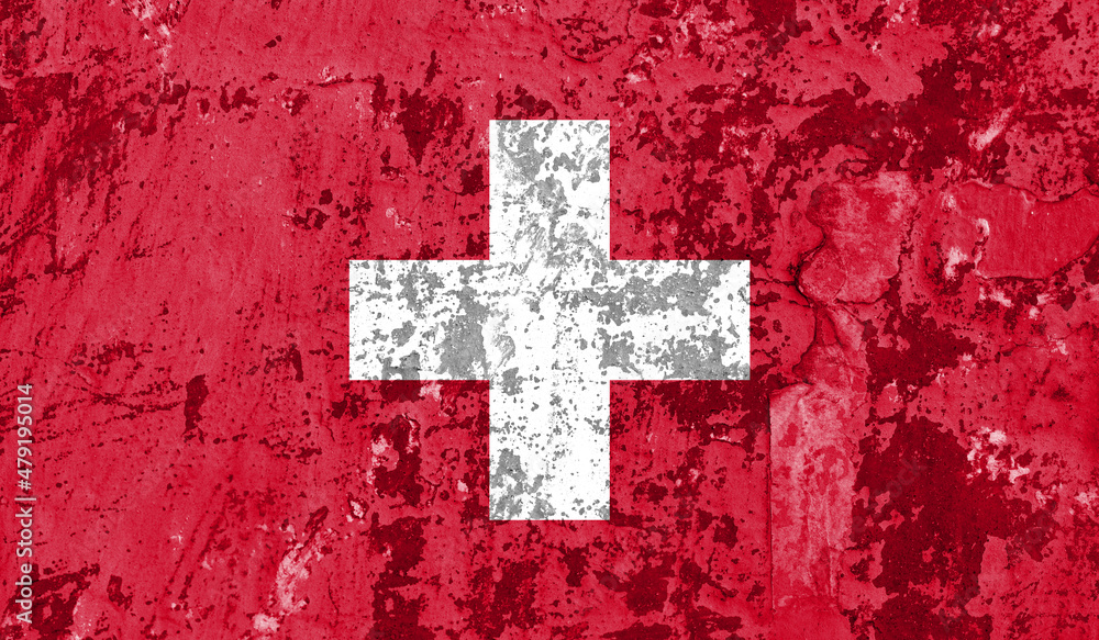 Switzerland flag on old paint on wall. 3D image Switzerland flag on old paint on wall. 3D image