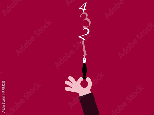 icona, mano, braccio, dita, penna, numeri, 