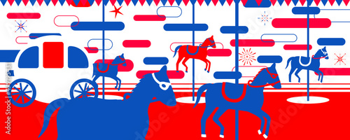 Vector illustration of the carnival funfair design with amusement park attractions background.
