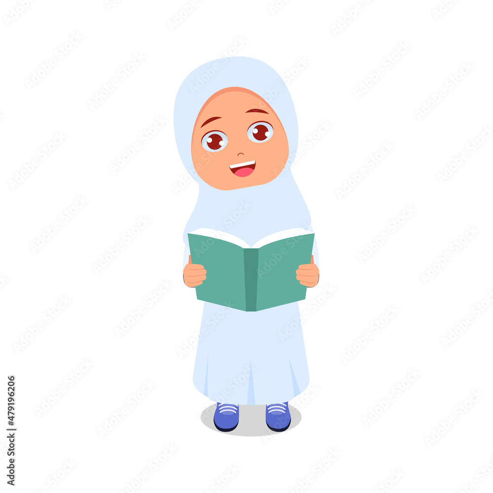 Muslim girl holding book, happy face
