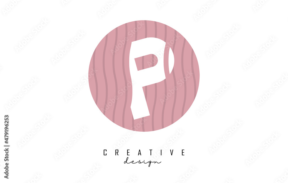 Letter P logo design on a pink pattern background circle. Creative vector illustration design with stripes, zig zag lines and 3D effect. Letter P logo design on a pink pattern background circle. Creative vector illustration design with stripes, zig zag lines and 3D effect.