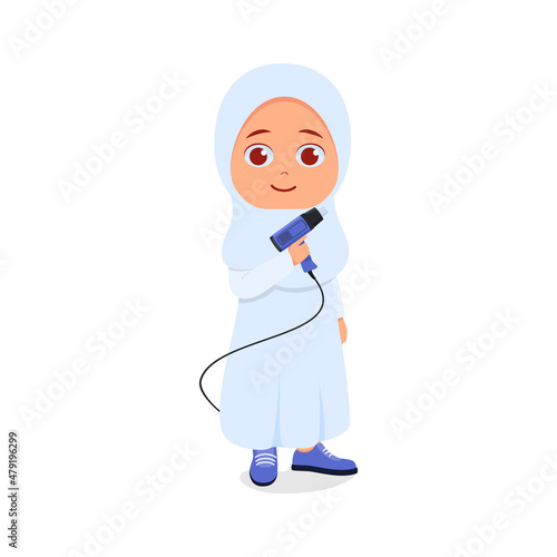 Muslim girl holding Hot air gun