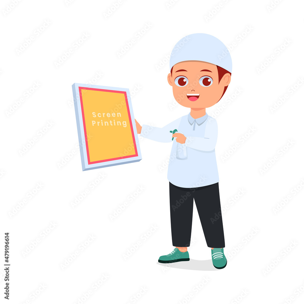 Muslim boy makes a happy face screen printing film Muslim boy makes a happy face screen printing film