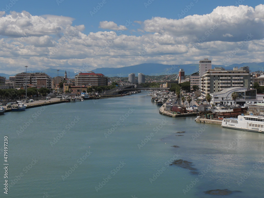 panorama of the city of Pescara and of its river from the sea bridge