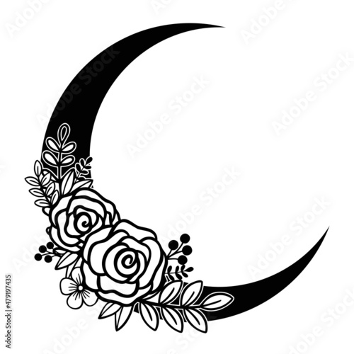 Flowers, Floral decoration, Half moon, moon, Night, Monogram,