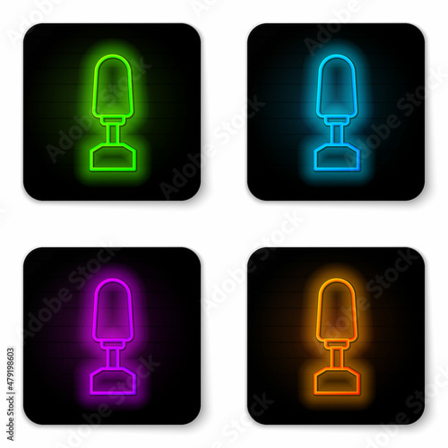 Glowing neon line Milling cutter for manicure icon isolated on white background. Apparatus for manicure. Manicure tools. Black square button. Vector