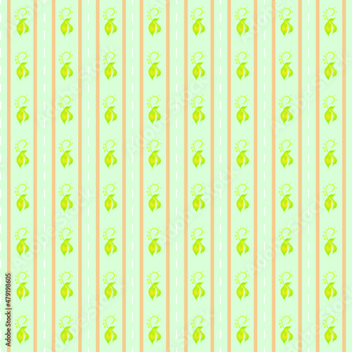 Seamless texture. Stripes. Rustic style, primitivism, minimalism. Doodle flowers with a yellow-green gradient. Childrens simple repetitive drawing. For scrapbooking and wallpaper.