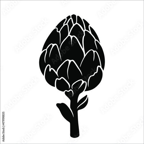 Vector black and white illustration of an artichoke silhouette