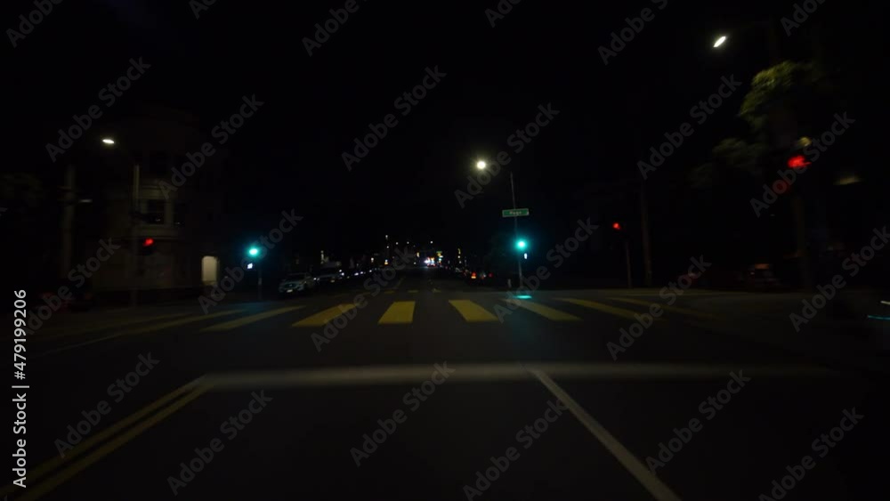 San Francisco Driving Plate Masonic Ave S 07 R onto Haight St at Night California USA San Francisco Driving Plate Masonic Ave S 07 R onto Haight St at Night California USA