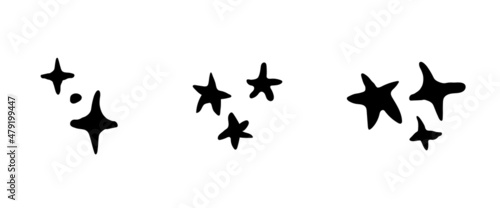 Abstract geometric shapes of stars in doodle or scribble style as a decorative element for contemporary trendy design. Isolated black silhouettes set, vector illustration © i_am_irix