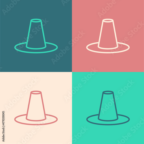 Pop art line Traditional korean hat icon isolated on color background. Vector