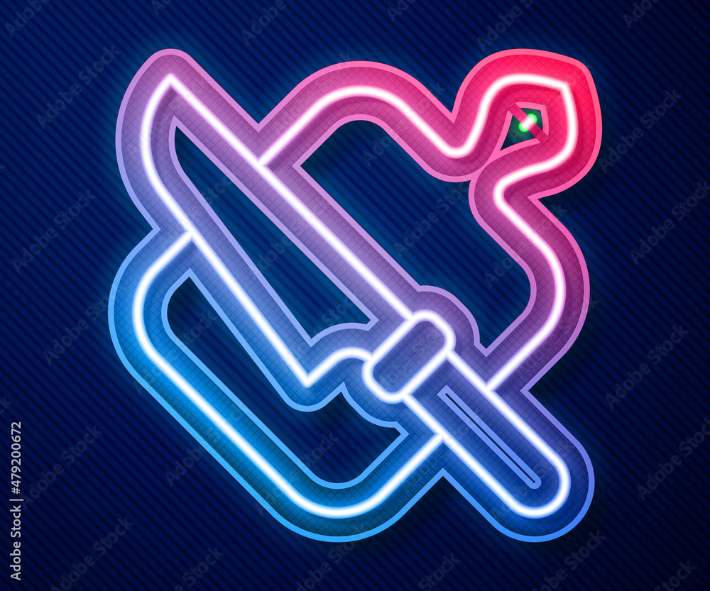 Glowing neon line Cutting board and knife icon isolated on blue background. Chopping Board symbol. Cutlery symbol. Vector Glowing neon line Cutting board and knife icon isolated on blue background. Chopping Board symbol. Cutlery symbol. Vector