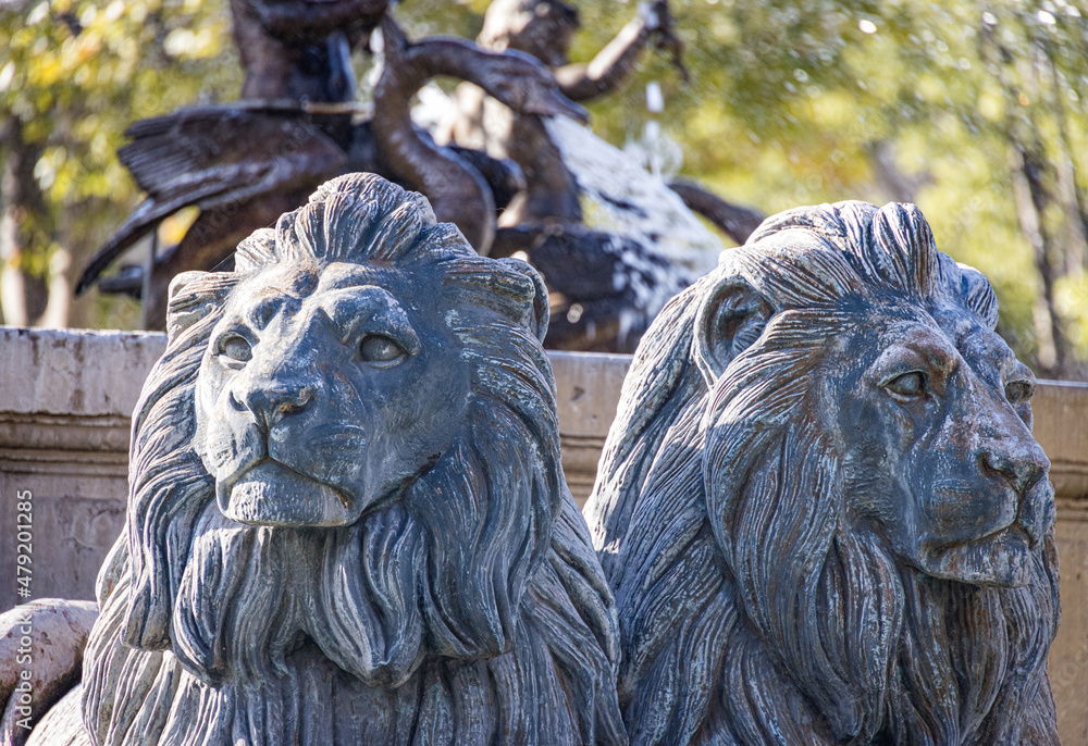 Lion statue at La Rotonde Fontaine, Aix-en-Provence, France
